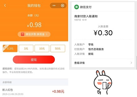 0.3元到账